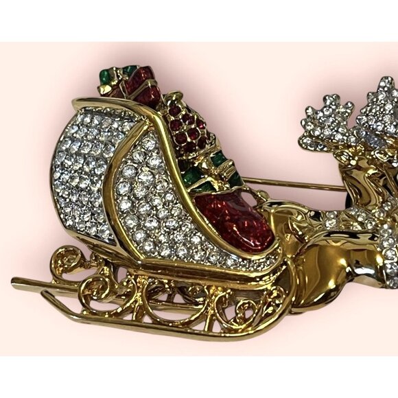 NEW W/TAG Signed Swarovski Santa's Christmas Reindeer Sleigh Pin/Brooch--RETIRED - Picture 4 of 9